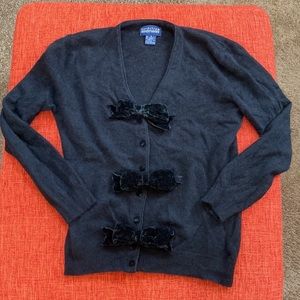 VTG Nordstom Black Angora Velvet Bows Cardigan Sweater Gothic Goth
